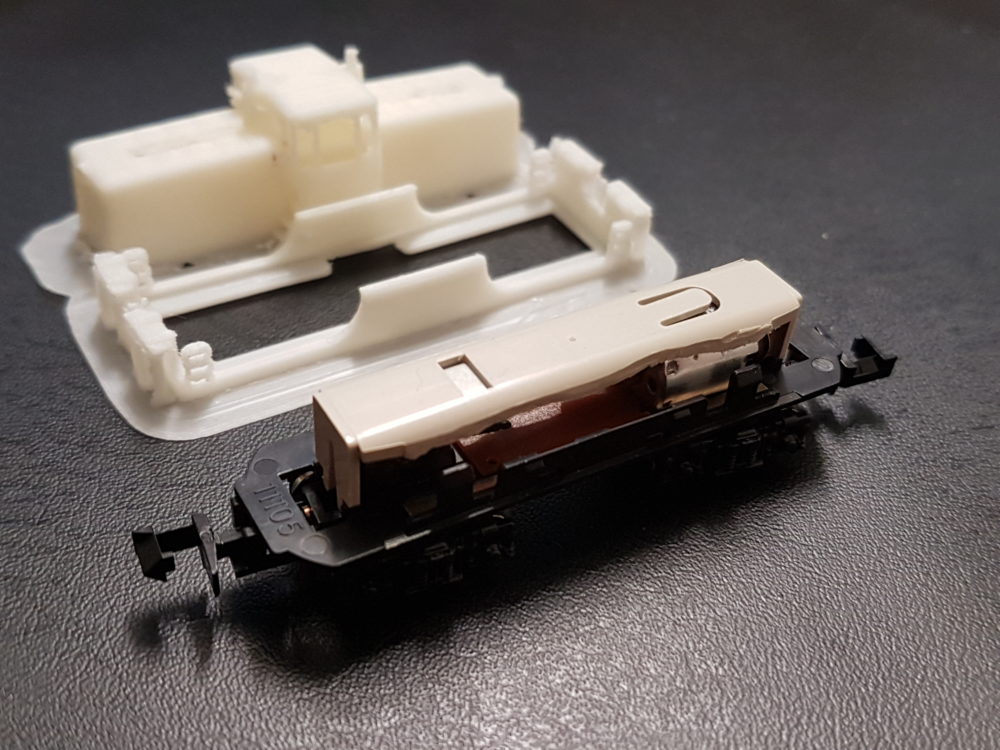 Boxcab Diesel Body Kit using the Kato Bogie Tram Chassis 11-109. A